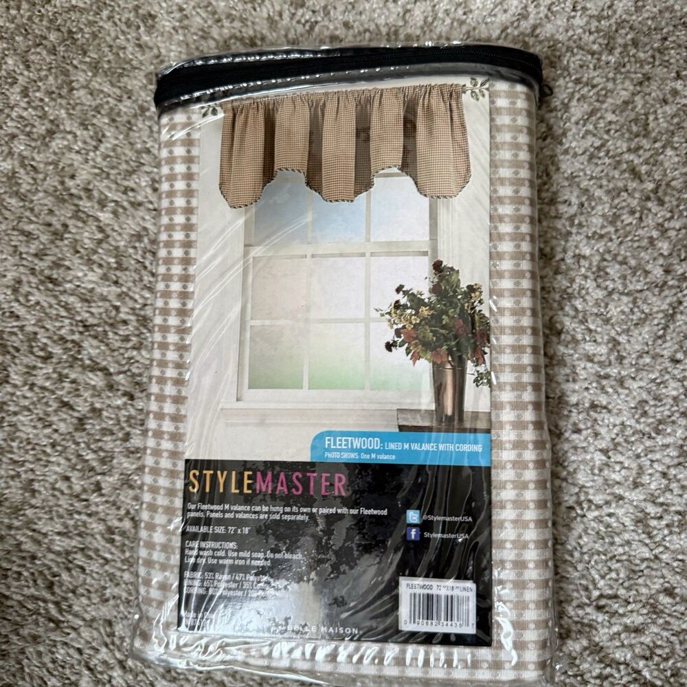 Stylemaster Fleetwood Valance w/cording Beige Tan Light Brown - 72'' x 18'' NWT